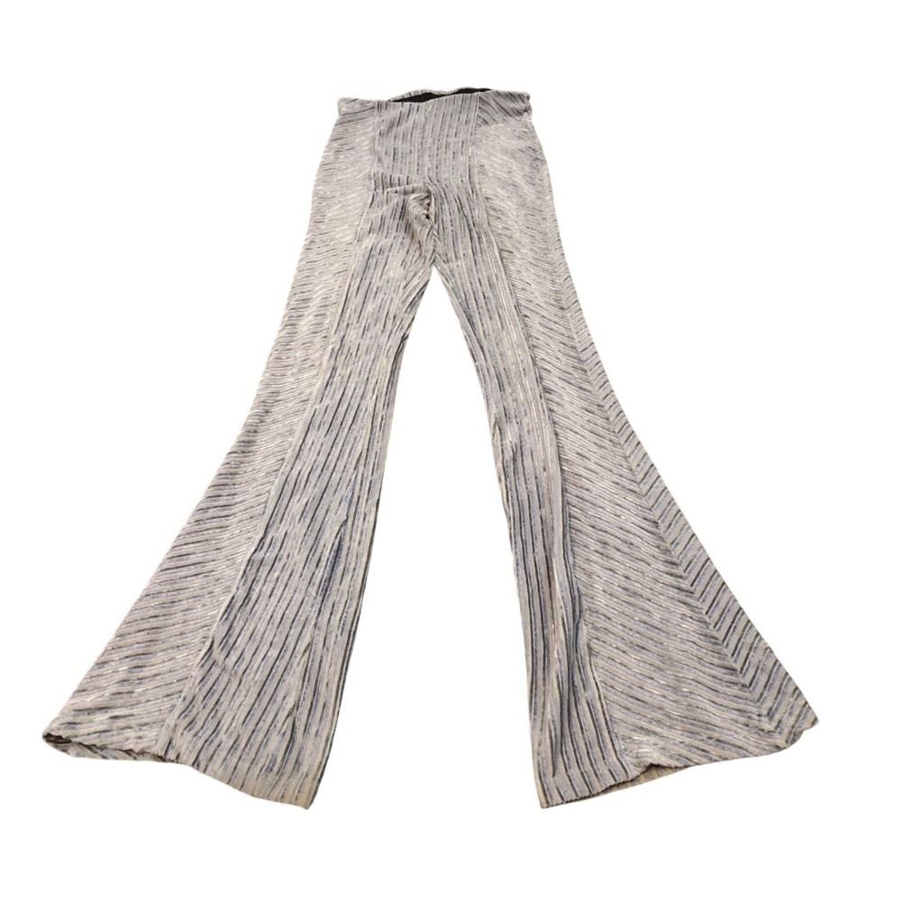 Free People Velvet Flare Pants XS Blue Striped Ribbed Bell Bottoms OB1010177